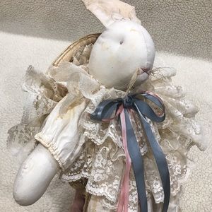 Easter Bunny Rabbit Sitting in Wicker Chair
Lace and Ribbon Home Decor